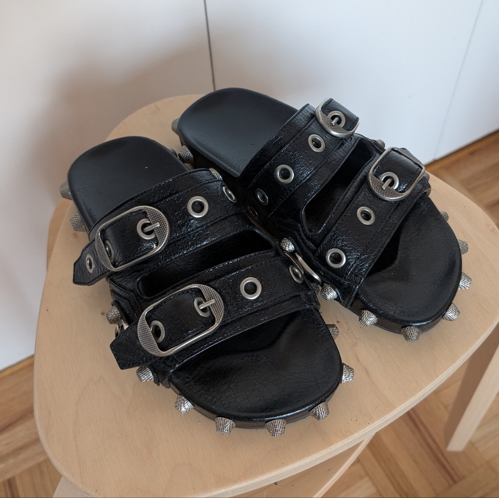 Balenciaga Cagole Black Studded Slides